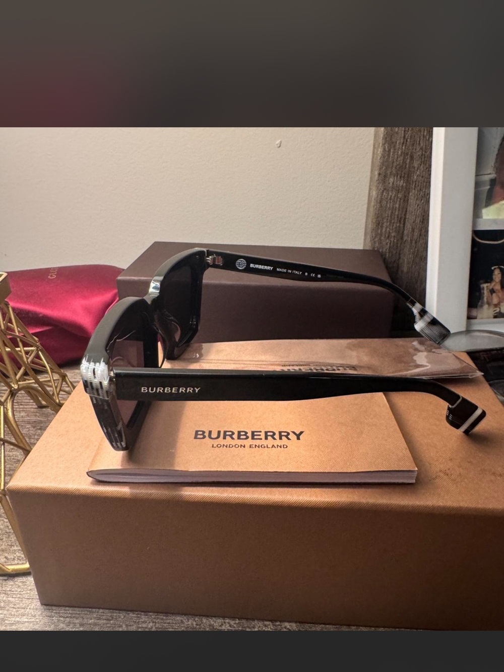Authentic Burberry Black Cat Eye Sunglasses with Subtle Check Detail